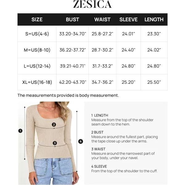 imageZESICA Womens 2023 Long Sleeve Square Neck T Shirts Slim Fitted Elegant Fall Ribbed Knit Casual Tee TopsSand