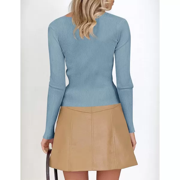 imageZESICA Womens 2023 Long Sleeve Square Neck T Shirts Slim Fitted Elegant Fall Ribbed Knit Casual Tee TopsSky
