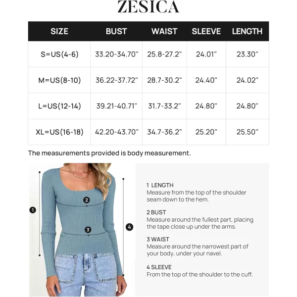imageZESICA Womens 2023 Long Sleeve Square Neck T Shirts Slim Fitted Elegant Fall Ribbed Knit Casual Tee TopsSky