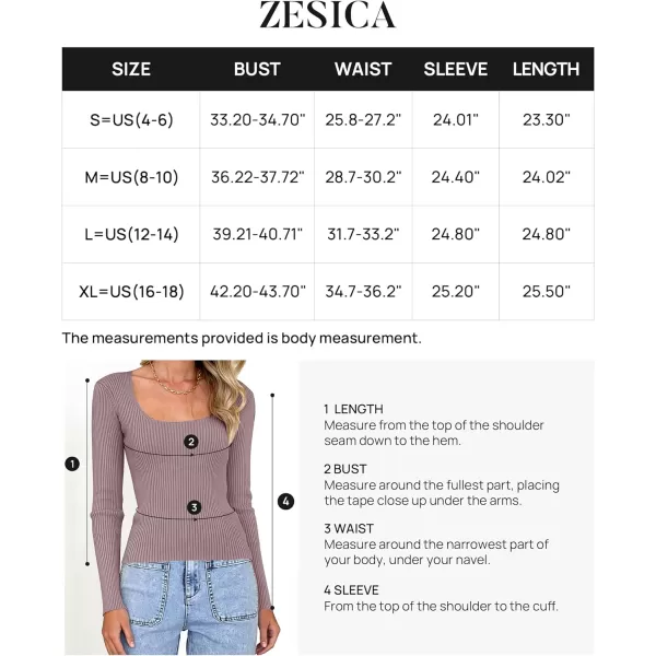 imageZESICA Womens 2023 Long Sleeve Square Neck T Shirts Slim Fitted Elegant Fall Ribbed Knit Casual Tee TopsTaro