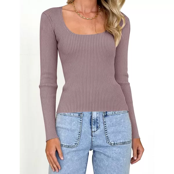 imageZESICA Womens 2023 Long Sleeve Square Neck T Shirts Slim Fitted Elegant Fall Ribbed Knit Casual Tee TopsTaro