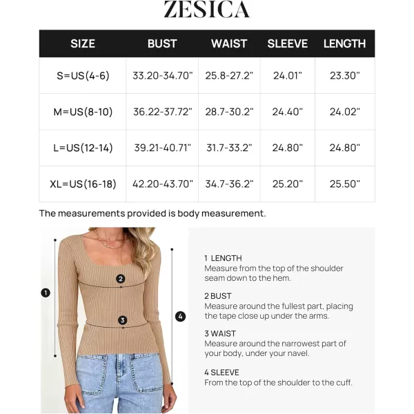 imageZESICA Womens 2023 Long Sleeve Square Neck T Shirts Slim Fitted Elegant Fall Ribbed Knit Casual Tee TopsToffee