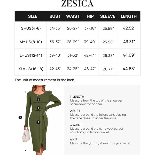 imageZESICA Womens 2023 Long Sleeve Sweater Dress Ribbed Knit Crew Neck Tie Waist Bodycon Slit Midi DressesArmygreen