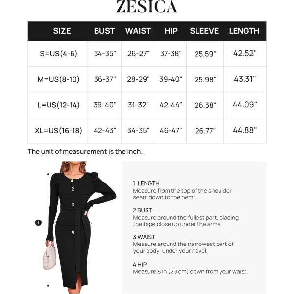 imageZESICA Womens 2023 Long Sleeve Sweater Dress Ribbed Knit Crew Neck Tie Waist Bodycon Slit Midi DressesBlack