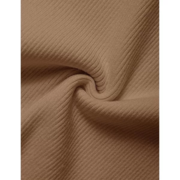 imageZESICA Womens 2023 Long Sleeve Sweater Dress Ribbed Knit Crew Neck Tie Waist Bodycon Slit Midi DressesBrown