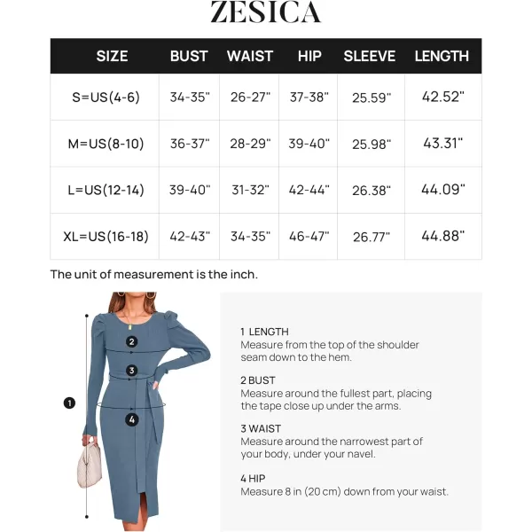 imageZESICA Womens 2023 Long Sleeve Sweater Dress Ribbed Knit Crew Neck Tie Waist Bodycon Slit Midi DressesDustyblue