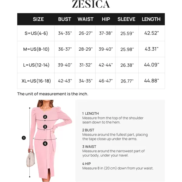 imageZESICA Womens 2023 Long Sleeve Sweater Dress Ribbed Knit Crew Neck Tie Waist Bodycon Slit Midi DressesPink