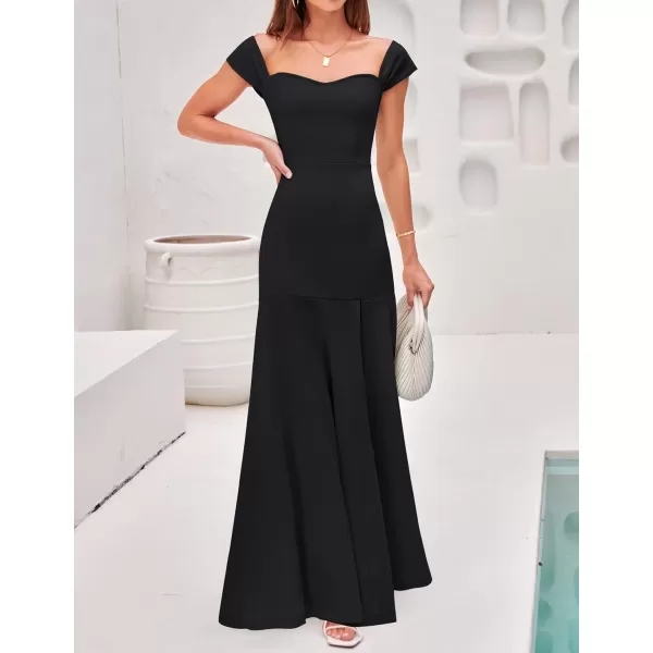 imageZESICA Womens 2023 Off Shoulder Wedding Guest Dress Short Sleeve High Split Bodycon Evening Gown Maxi DressesBlack