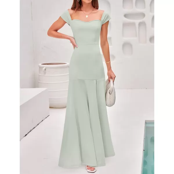 imageZESICA Womens 2023 Off Shoulder Wedding Guest Dress Short Sleeve High Split Bodycon Evening Gown Maxi DressesLightgreen