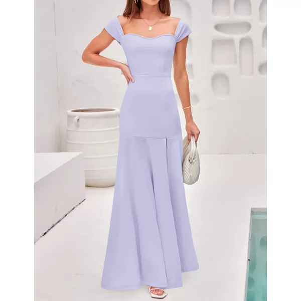 imageZESICA Womens 2023 Off Shoulder Wedding Guest Dress Short Sleeve High Split Bodycon Evening Gown Maxi DressesPurple