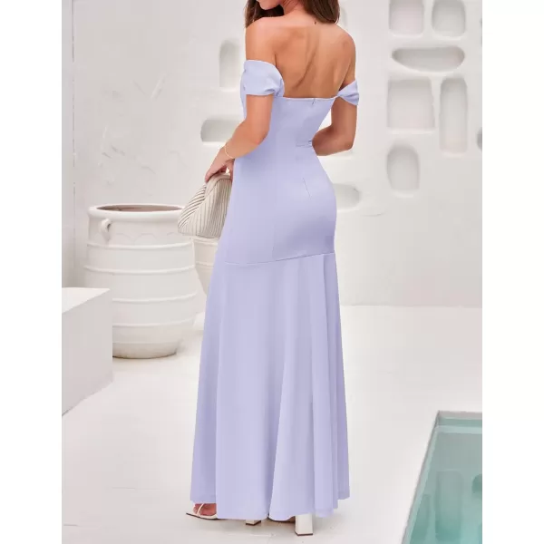 imageZESICA Womens 2023 Off Shoulder Wedding Guest Dress Short Sleeve High Split Bodycon Evening Gown Maxi DressesPurple