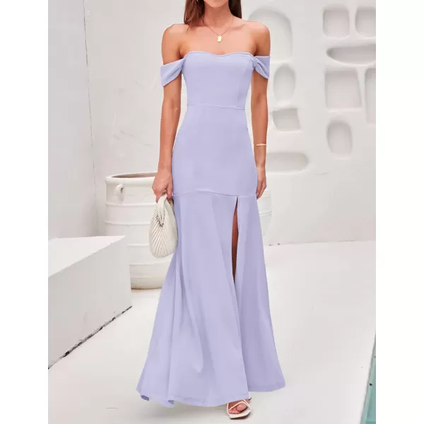 imageZESICA Womens 2023 Off Shoulder Wedding Guest Dress Short Sleeve High Split Bodycon Evening Gown Maxi DressesPurple