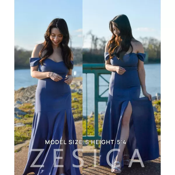 imageZESICA Womens 2023 Off Shoulder Wedding Guest Dress Short Sleeve High Split Bodycon Evening Gown Maxi DressesRoyalblue