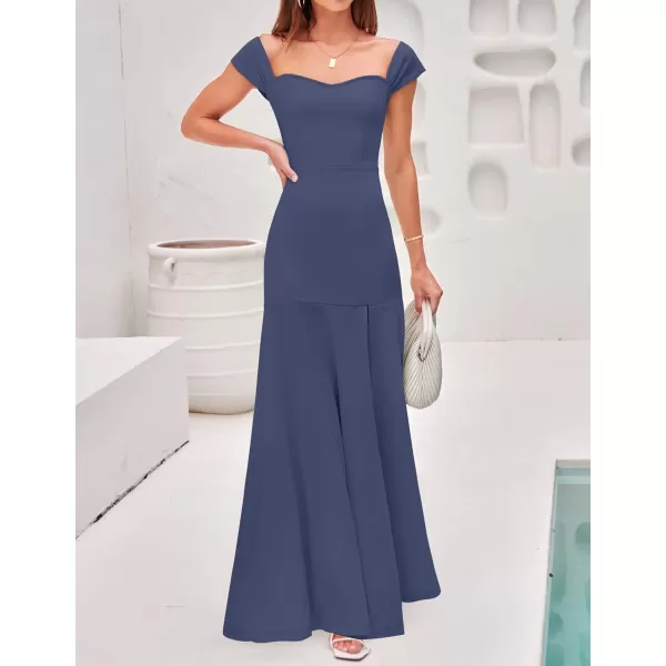 imageZESICA Womens 2023 Off Shoulder Wedding Guest Dress Short Sleeve High Split Bodycon Evening Gown Maxi DressesRoyalblue