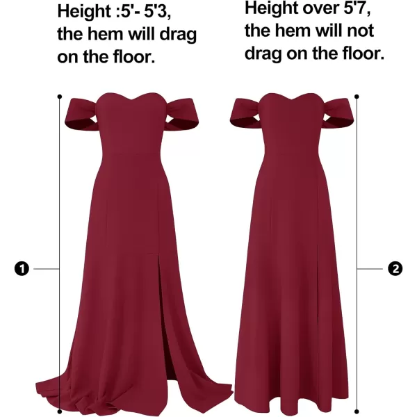 imageZESICA Womens 2023 Off Shoulder Wedding Guest Dress Short Sleeve High Split Bodycon Evening Gown Maxi DressesWine