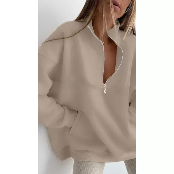 imageZESICA Womens 2023 Oversized Half Zip Sweatshirt Long Sleeve Quarter Zip Pullover Y2K Hoodies Tops Fall Winter OutfitsAlmond