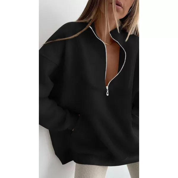 imageZESICA Womens 2023 Oversized Half Zip Sweatshirt Long Sleeve Quarter Zip Pullover Y2K Hoodies Tops Fall Winter OutfitsBlack