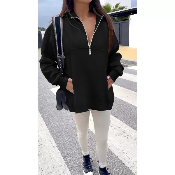 imageZESICA Womens 2023 Oversized Half Zip Sweatshirt Long Sleeve Quarter Zip Pullover Y2K Hoodies Tops Fall Winter OutfitsBlack