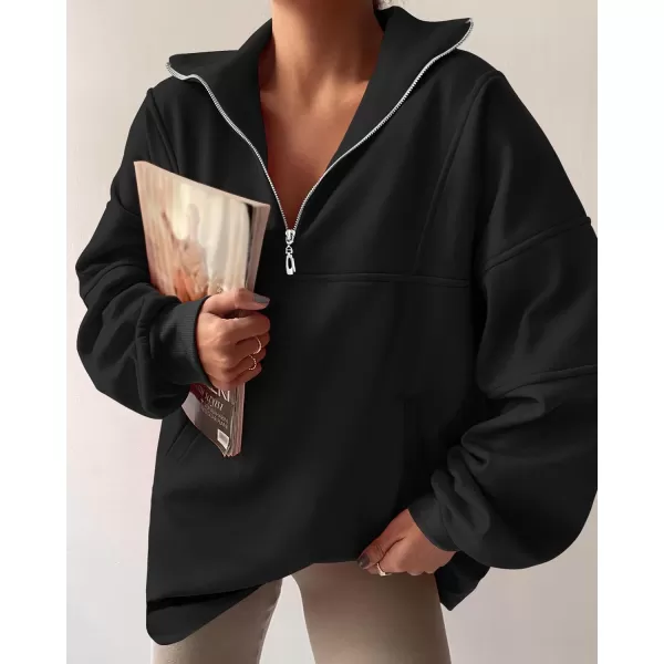 imageZESICA Womens 2023 Oversized Half Zip Sweatshirt Long Sleeve Quarter Zip Pullover Y2K Hoodies Tops Fall Winter OutfitsBlack