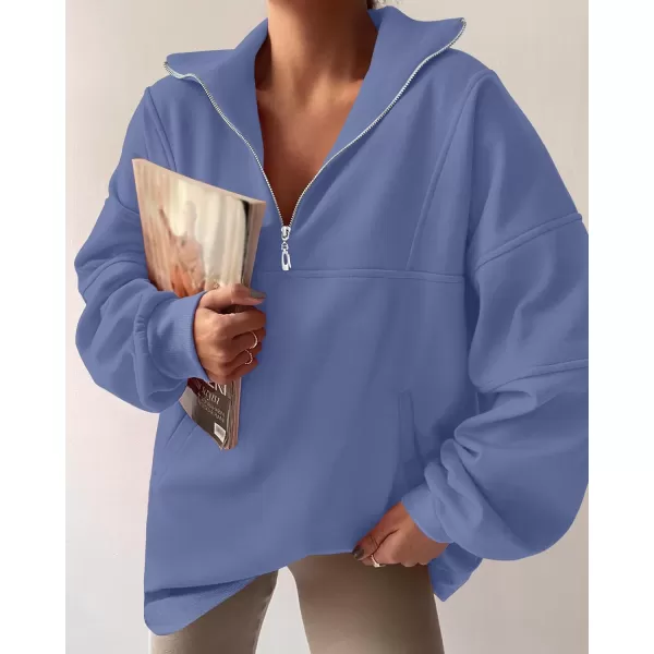 imageZESICA Womens 2023 Oversized Half Zip Sweatshirt Long Sleeve Quarter Zip Pullover Y2K Hoodies Tops Fall Winter OutfitsDustyblue