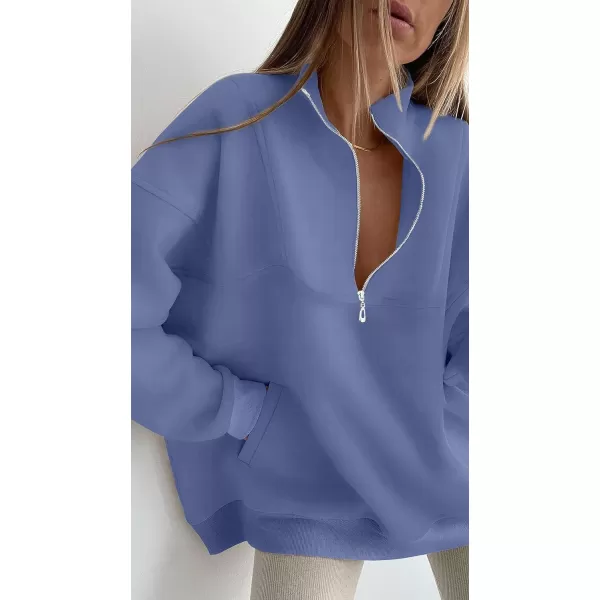 imageZESICA Womens 2023 Oversized Half Zip Sweatshirt Long Sleeve Quarter Zip Pullover Y2K Hoodies Tops Fall Winter OutfitsDustyblue