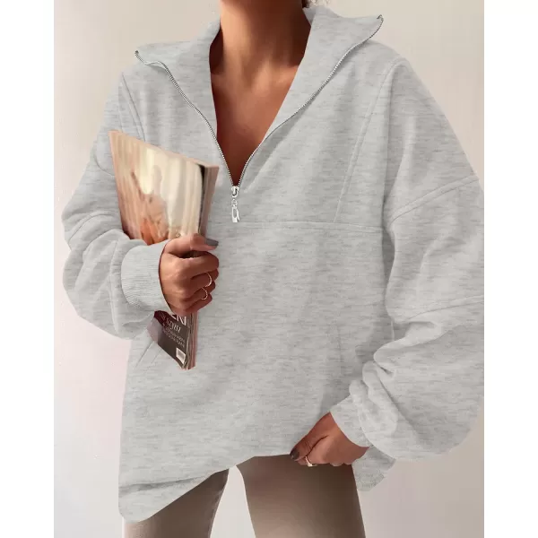 imageZESICA Womens 2023 Oversized Half Zip Sweatshirt Long Sleeve Quarter Zip Pullover Y2K Hoodies Tops Fall Winter OutfitsGrey