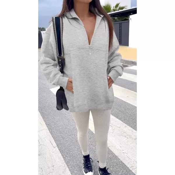 imageZESICA Womens 2023 Oversized Half Zip Sweatshirt Long Sleeve Quarter Zip Pullover Y2K Hoodies Tops Fall Winter OutfitsGrey