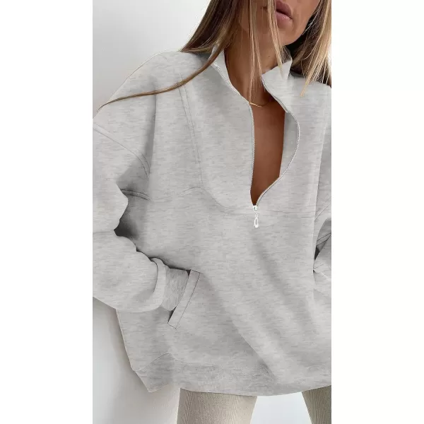 imageZESICA Womens 2023 Oversized Half Zip Sweatshirt Long Sleeve Quarter Zip Pullover Y2K Hoodies Tops Fall Winter OutfitsGrey
