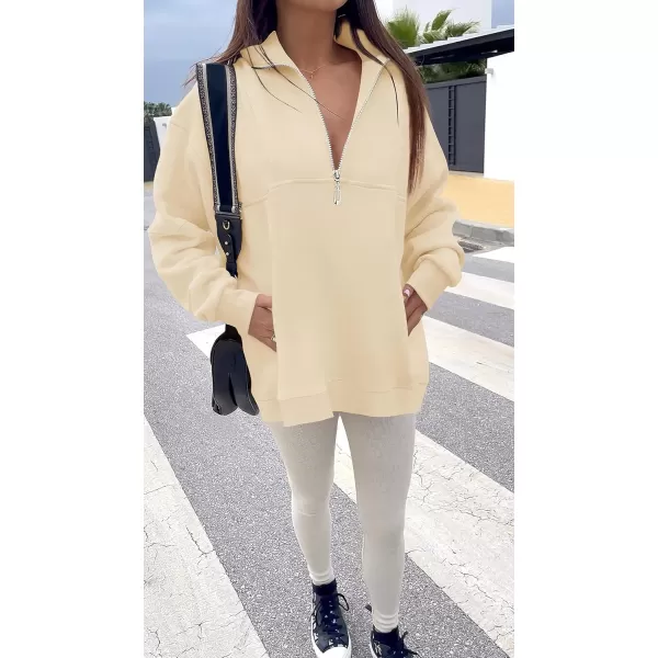 imageZESICA Womens 2023 Oversized Half Zip Sweatshirt Long Sleeve Quarter Zip Pullover Y2K Hoodies Tops Fall Winter OutfitsKhaki