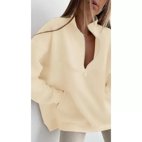 imageZESICA Womens 2023 Oversized Half Zip Sweatshirt Long Sleeve Quarter Zip Pullover Y2K Hoodies Tops Fall Winter OutfitsKhaki
