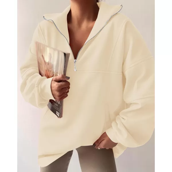 imageZESICA Womens 2023 Oversized Half Zip Sweatshirt Long Sleeve Quarter Zip Pullover Y2K Hoodies Tops Fall Winter OutfitsKhaki