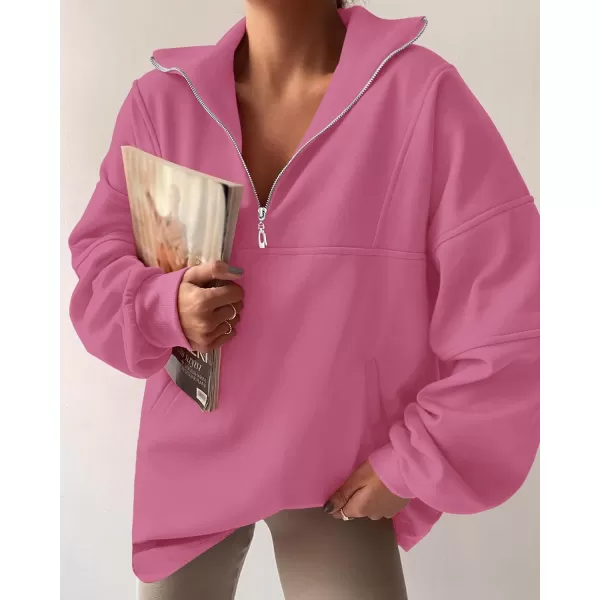 imageZESICA Womens 2023 Oversized Half Zip Sweatshirt Long Sleeve Quarter Zip Pullover Y2K Hoodies Tops Fall Winter OutfitsPlum
