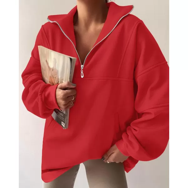 imageZESICA Womens 2023 Oversized Half Zip Sweatshirt Long Sleeve Quarter Zip Pullover Y2K Hoodies Tops Fall Winter OutfitsRed