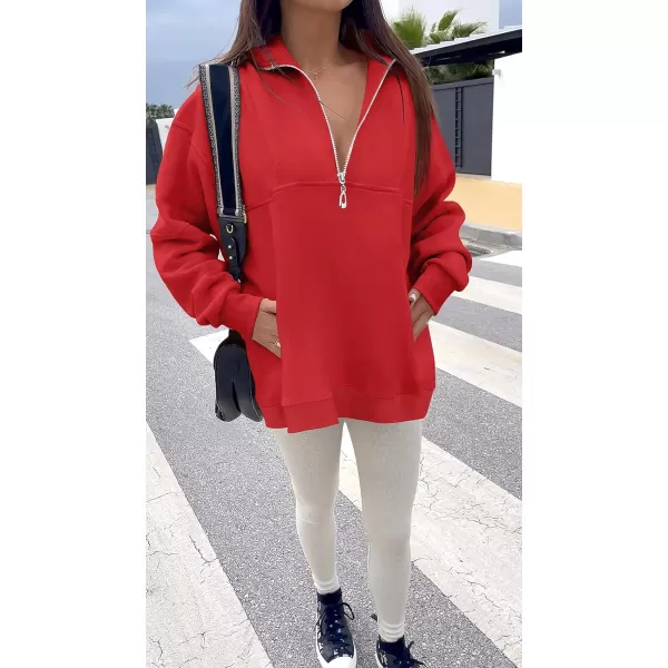 imageZESICA Womens 2023 Oversized Half Zip Sweatshirt Long Sleeve Quarter Zip Pullover Y2K Hoodies Tops Fall Winter OutfitsRed