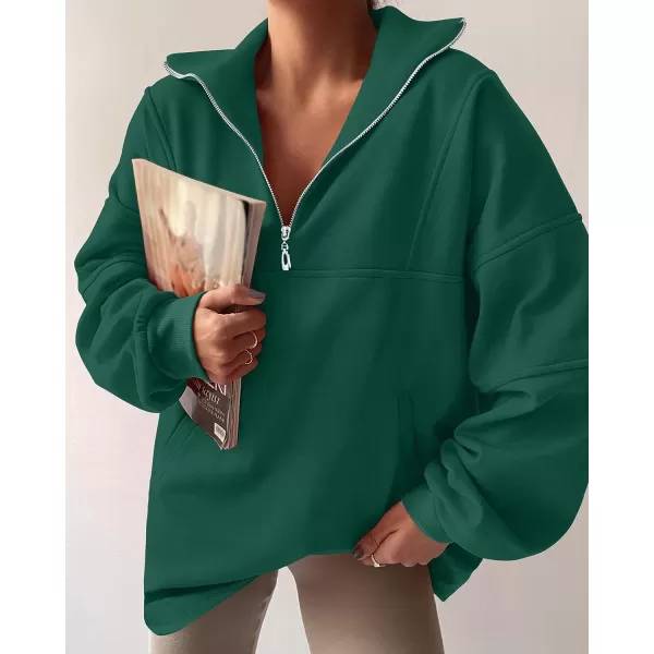 imageZESICA Womens 2023 Oversized Half Zip Sweatshirt Long Sleeve Quarter Zip Pullover Y2K Hoodies Tops Fall Winter OutfitsTealgreen