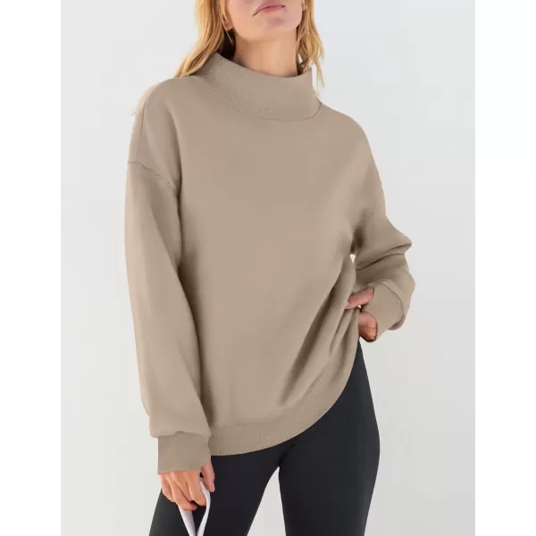 imageZESICA Womens 2023 Oversized Sweatshirts Turtleneck Long Sleeve Chunky Loose Fleece Y2K Pullover Hoodies TopsTan