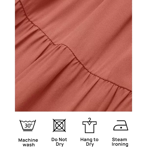 imageZESICA Womens 2023 Sexy Boho Off Shoulder Puff Short Sleeve High Waist Ruffled Flowy A Line Beach Party Midi DressCoral