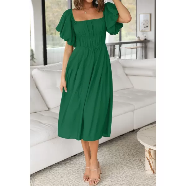 imageZESICA Womens 2023 Sexy Boho Off Shoulder Puff Short Sleeve High Waist Ruffled Flowy A Line Beach Party Midi DressDarkgreen