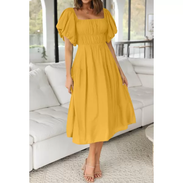 imageZESICA Womens 2023 Sexy Boho Off Shoulder Puff Short Sleeve High Waist Ruffled Flowy A Line Beach Party Midi DressGinger