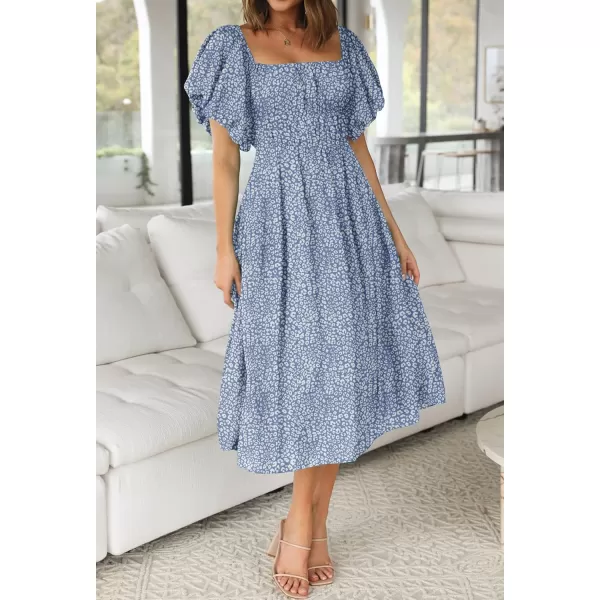 imageZESICA Womens 2023 Sexy Boho Off Shoulder Puff Short Sleeve High Waist Ruffled Flowy A Line Beach Party Midi DressLightblue