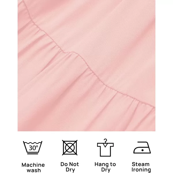 imageZESICA Womens 2023 Sexy Boho Off Shoulder Puff Short Sleeve High Waist Ruffled Flowy A Line Beach Party Midi DressPink