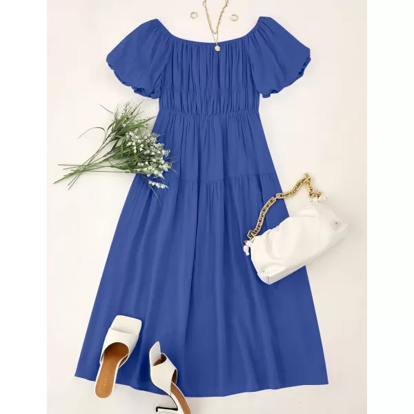 imageZESICA Womens 2023 Sexy Boho Off Shoulder Puff Short Sleeve High Waist Ruffled Flowy A Line Beach Party Midi DressRoyalblue