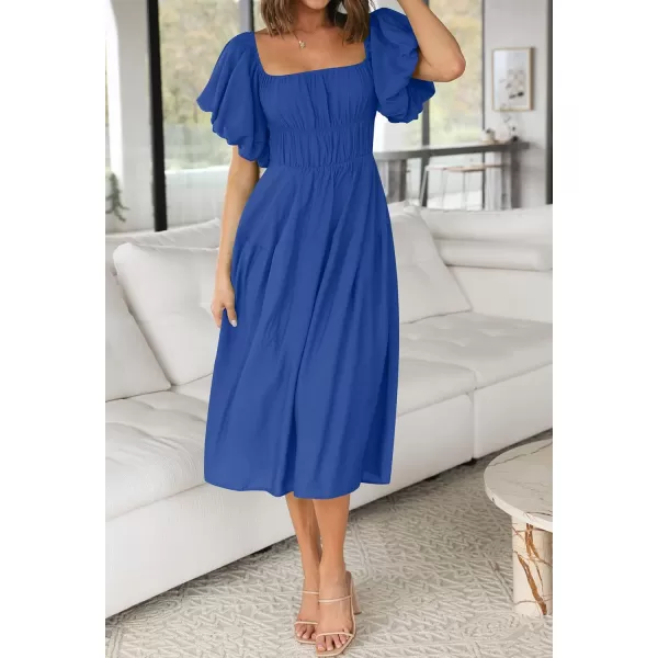 imageZESICA Womens 2023 Sexy Boho Off Shoulder Puff Short Sleeve High Waist Ruffled Flowy A Line Beach Party Midi DressRoyalblue