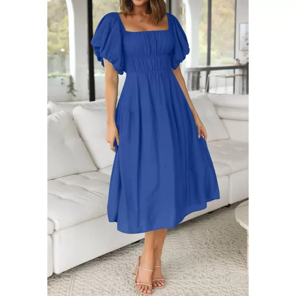 imageZESICA Womens 2023 Sexy Boho Off Shoulder Puff Short Sleeve High Waist Ruffled Flowy A Line Beach Party Midi DressRoyalblue