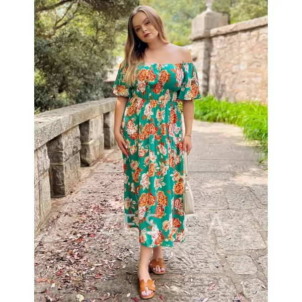 imageZESICA Womens 2023 Sexy Boho Off Shoulder Puff Short Sleeve High Waist Ruffled Flowy A Line Beach Party Midi DressVintage