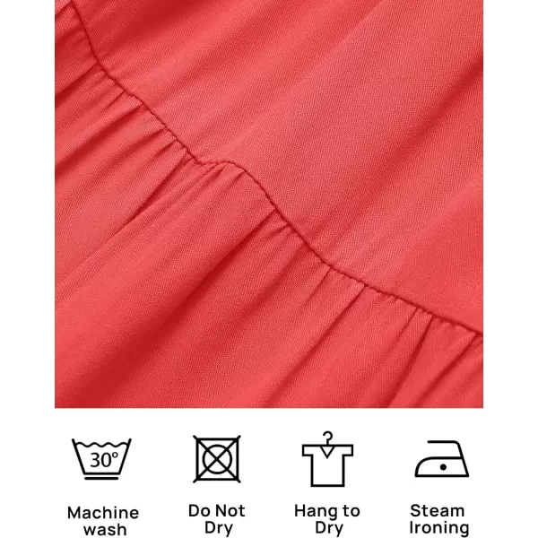 imageZESICA Womens 2023 Sexy Boho Off Shoulder Puff Short Sleeve High Waist Ruffled Flowy A Line Beach Party Midi DressWatermelon