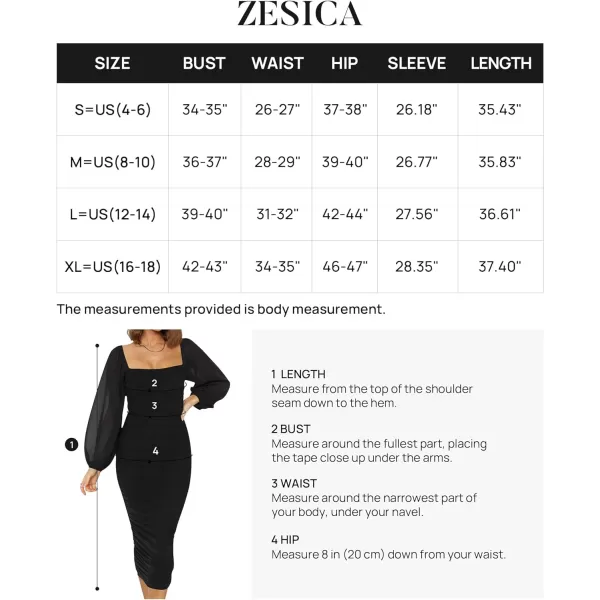 imageZESICA Womens 2023 Sexy Ruched Bodycon Midi Dress Long Puff Sleeve Square Neck Backless Cocktail Party Wedding DressesBlack