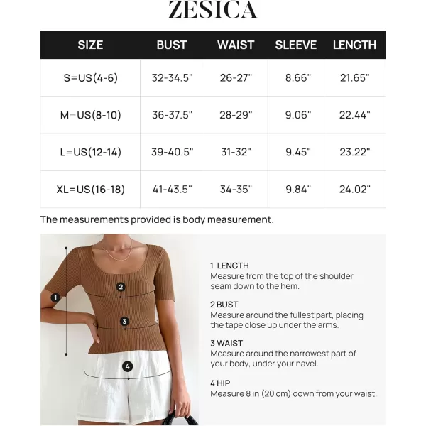 imageZESICA Womens 2023 Short Sleeve Square Neck T Shirts Slim Fitted Summer Ribbed Knit Basic Casual Tee TopsBrown
