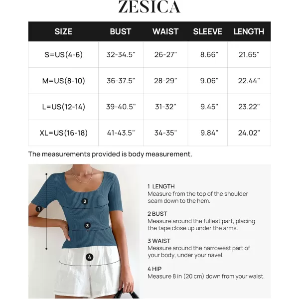 imageZESICA Womens 2023 Short Sleeve Square Neck T Shirts Slim Fitted Summer Ribbed Knit Basic Casual Tee TopsDarkblue