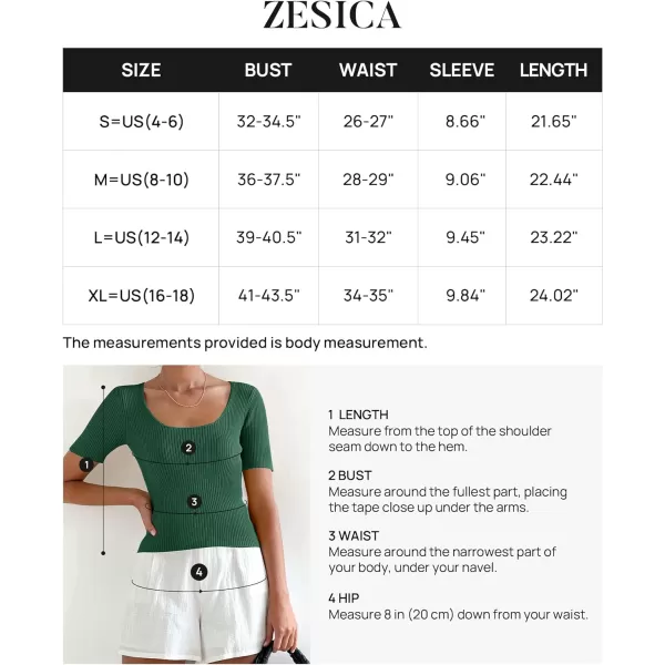 imageZESICA Womens 2023 Short Sleeve Square Neck T Shirts Slim Fitted Summer Ribbed Knit Basic Casual Tee TopsDarkgreen